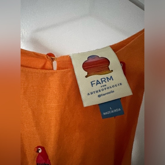 Farm Rio Orange Linen parrot knot dress NWOT - Picture 4 of 7